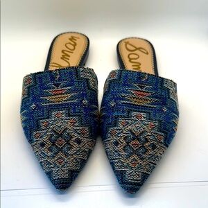 Sam Edelman Damaska Rumi Blue Patterned Women's Mules